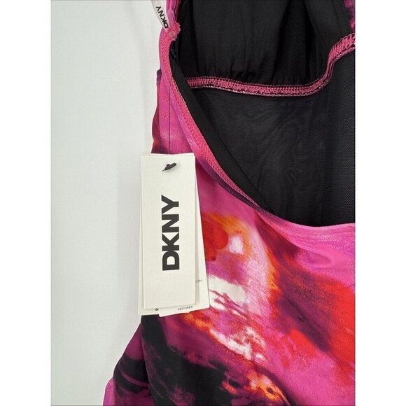 DKNY Womens Size Large Tie Back Halter Style One Piece Swimsuit Pink Black New - Picture 5 of 7